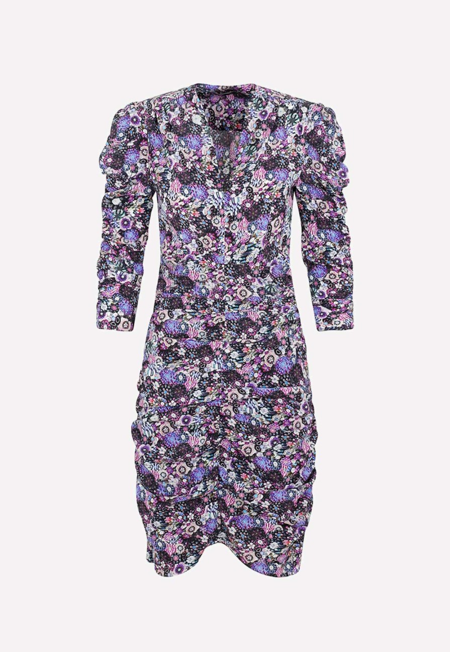 Dresses * | Isabel Marant Celina Floral Print Silk Dress Purple