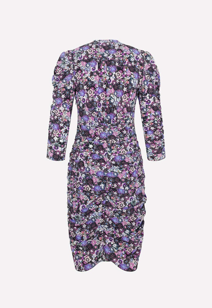 Dresses * | Isabel Marant Celina Floral Print Silk Dress Purple