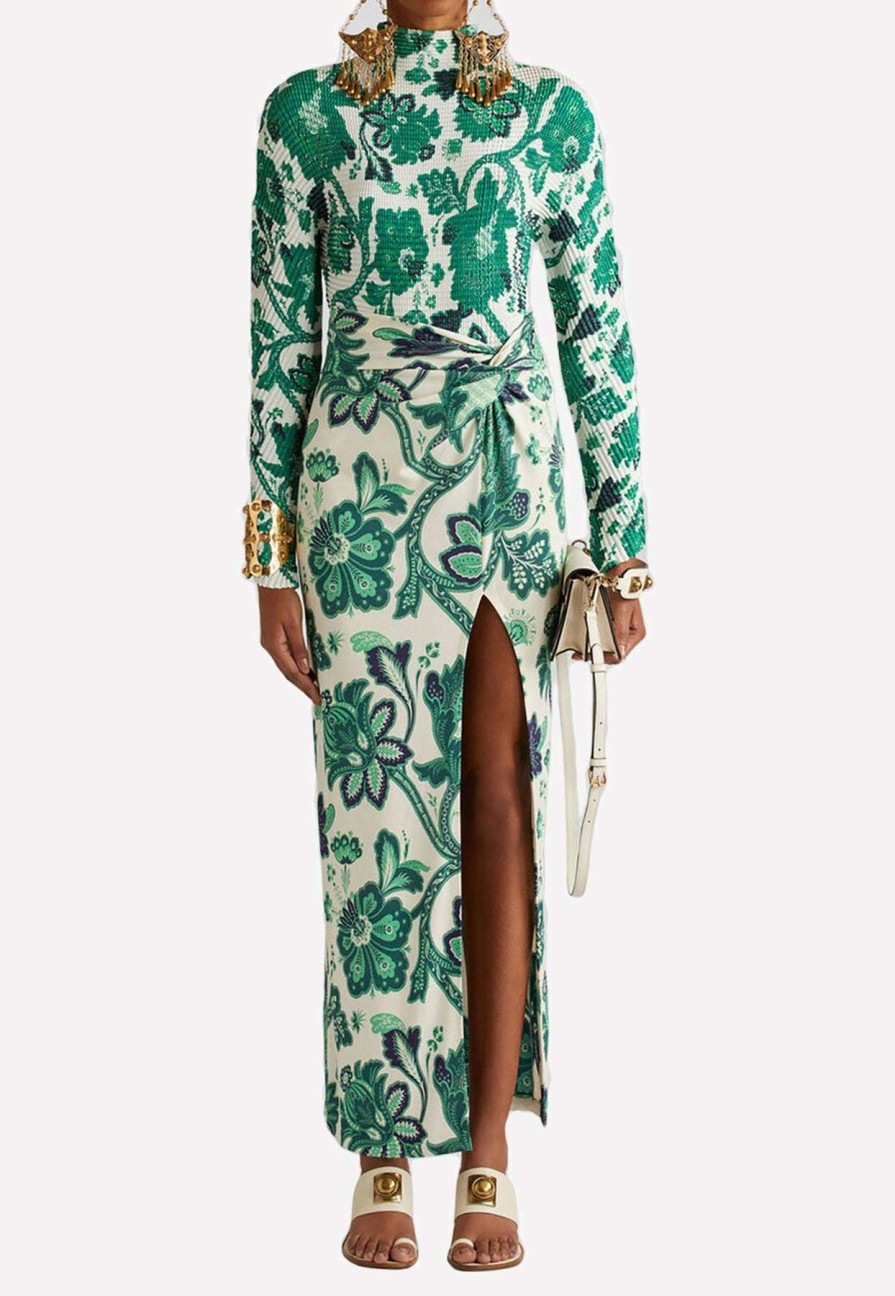 Skirts * | Etro Tree Of Life Maxi Sarong Skirt Green