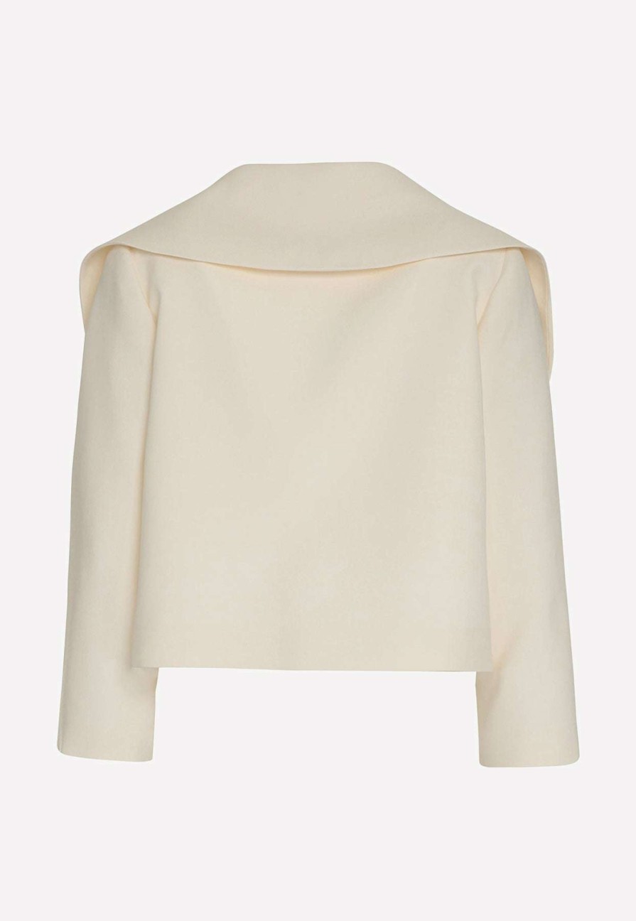 Evening * | Valentino Flower Embroidered Crepe Jacket Ivory