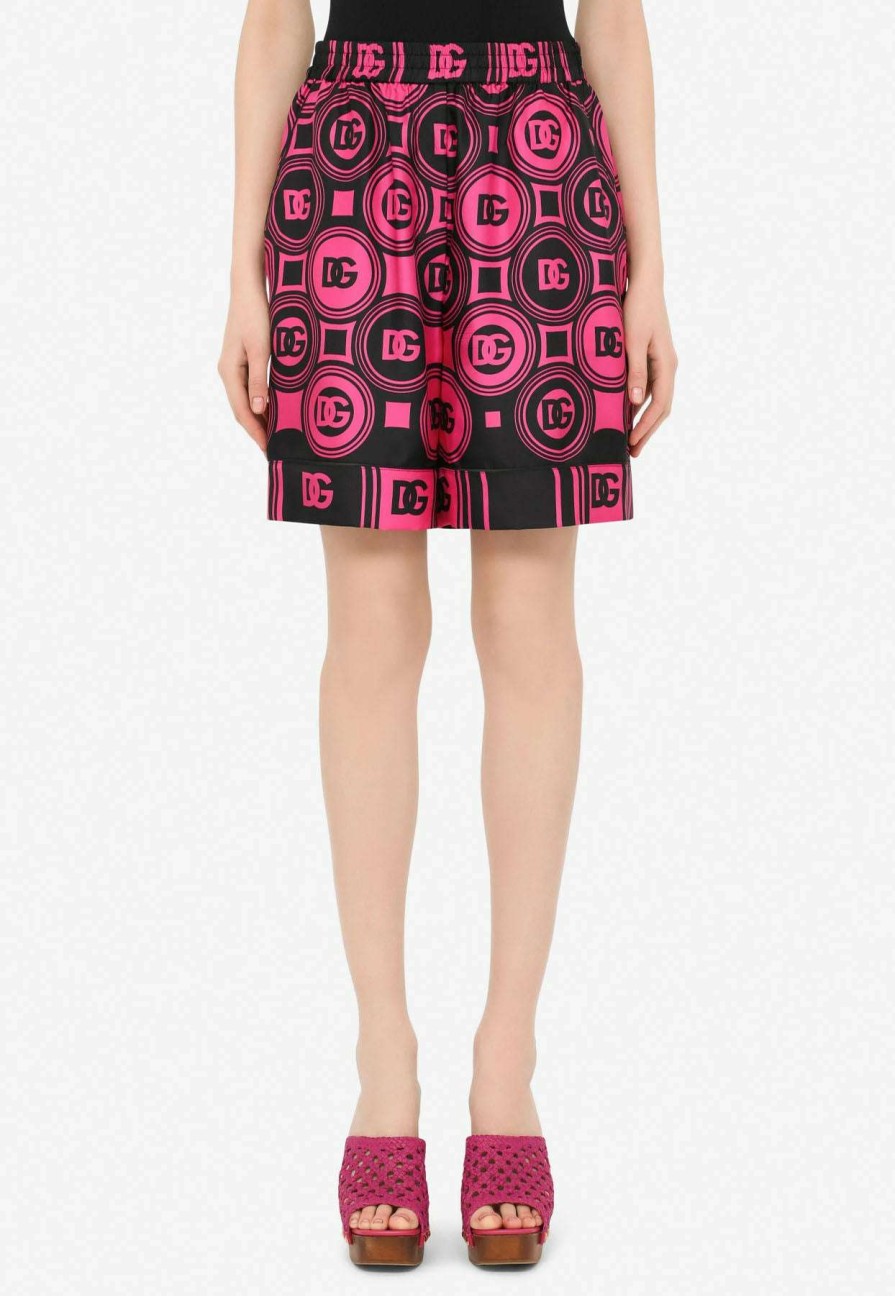 Shorts * | Dolce & Gabbana Dg Print Elastic Silk Shorts Pink