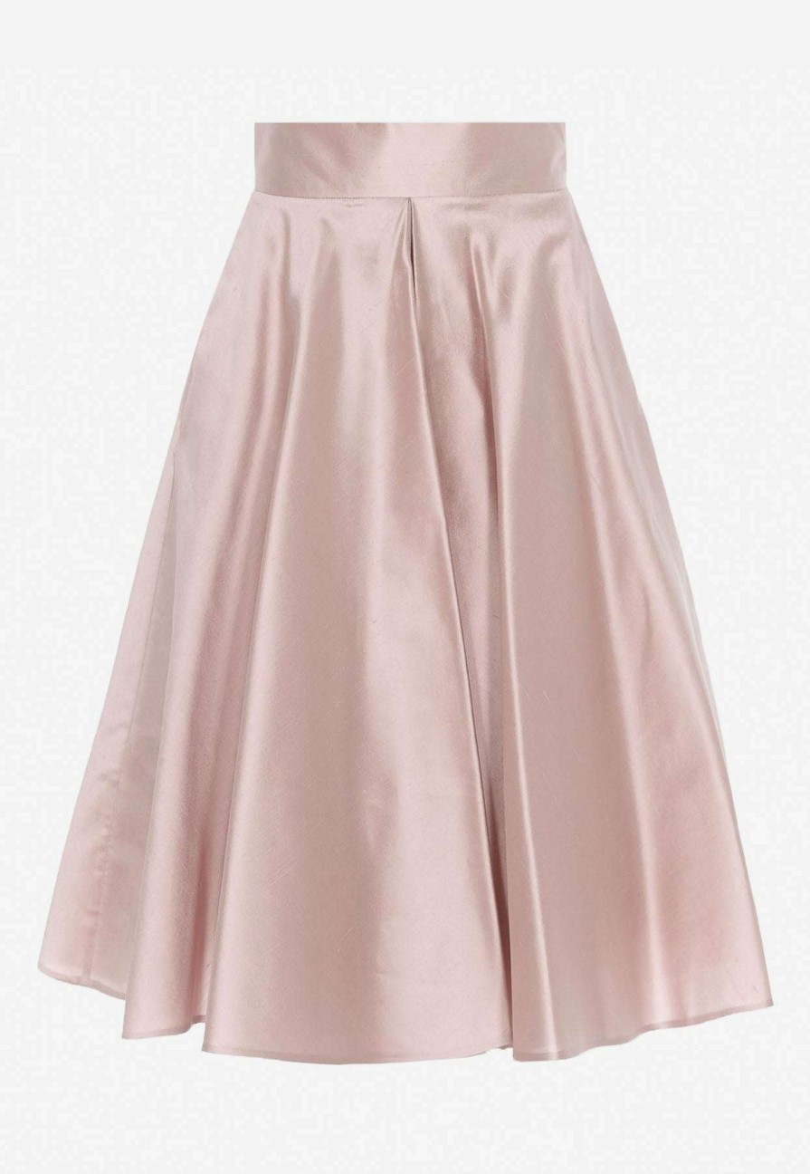 Skirts * | Dolce & Gabbana A-Line Flared Shantung Skirt Pink