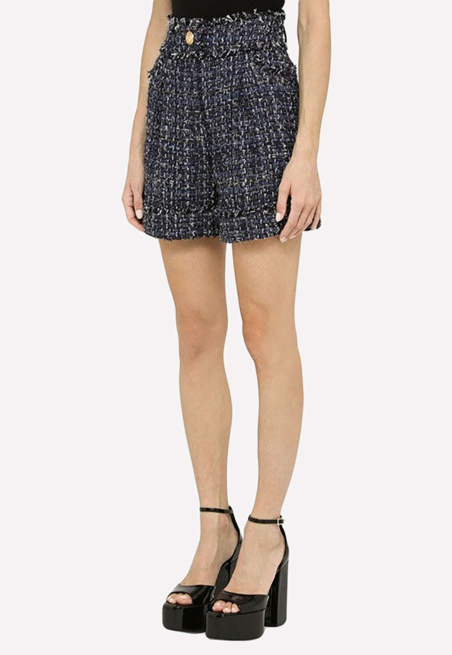 Shorts * | Balmain Tweed High-Waisted Shorts Blue