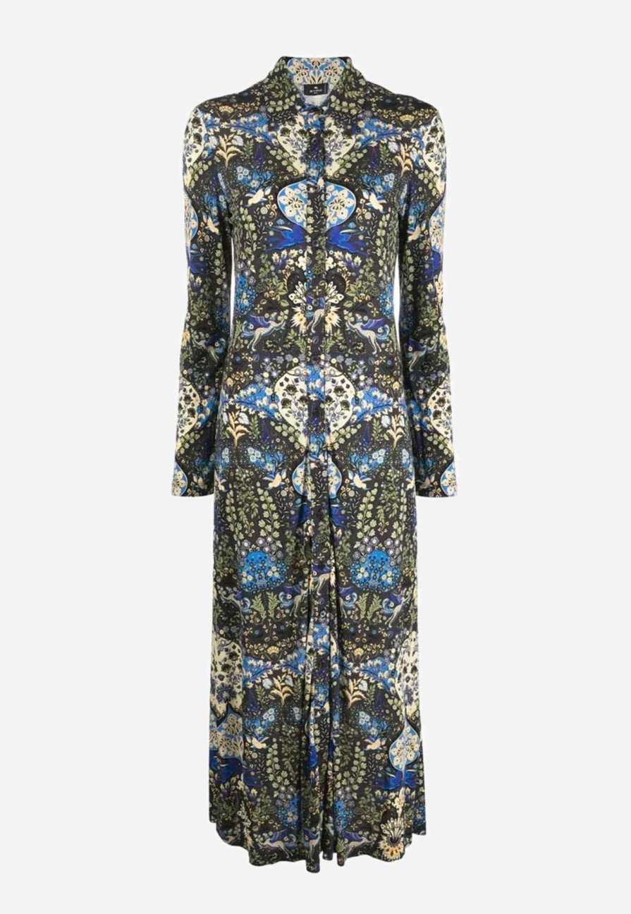 Dresses * | Etro Floral Long-Sleeved Midi Dress Multicolor