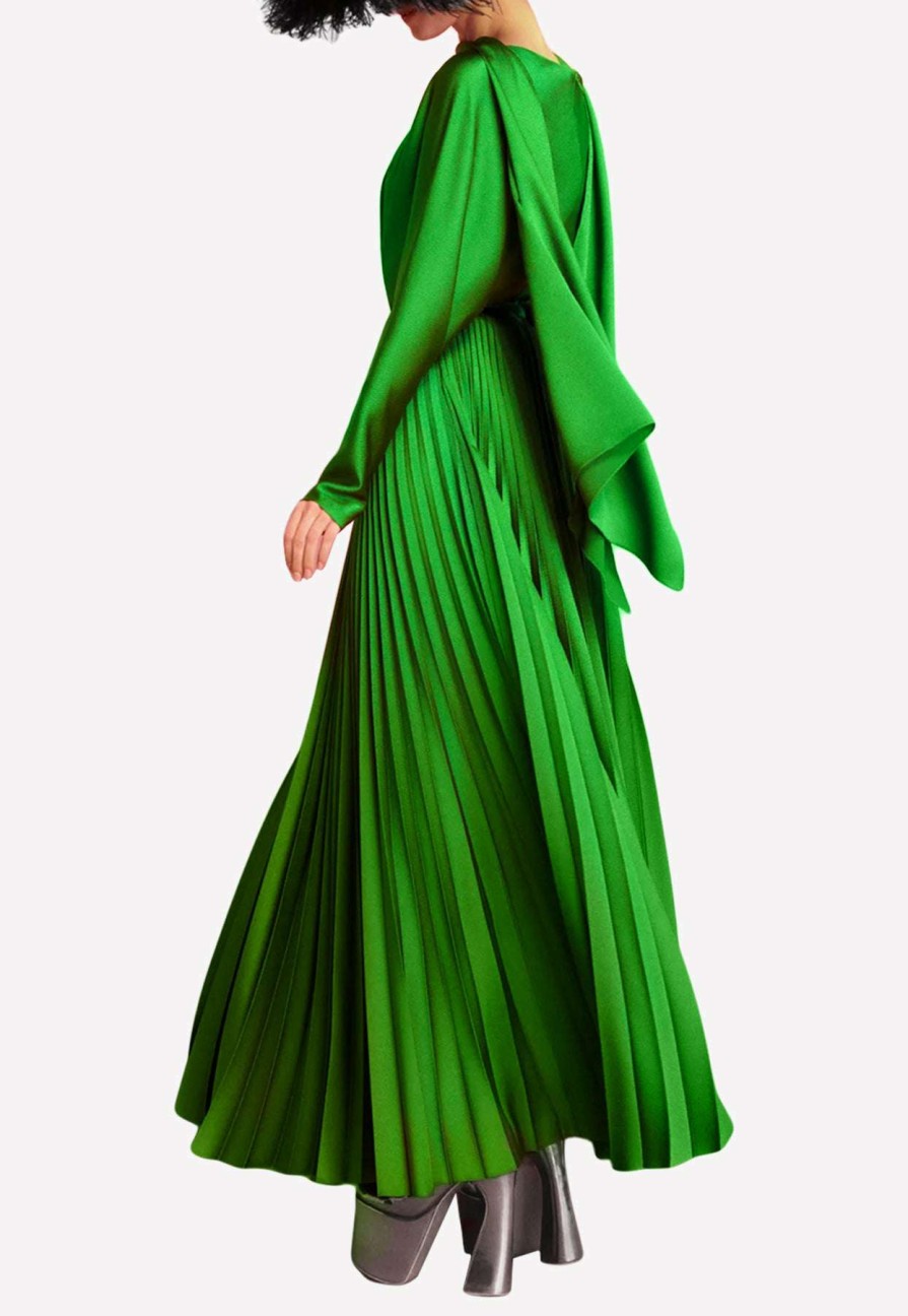 Skirts * | Solace London Henley Pleated Crepe Maxi Skirt Green