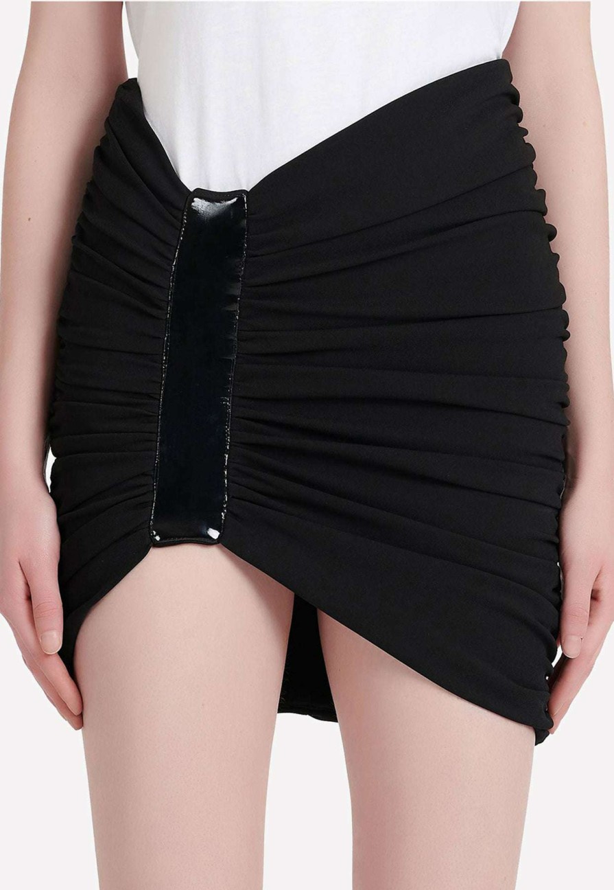 Skirts * | Balmain Asymmetric Ruched Mini Skirt Black