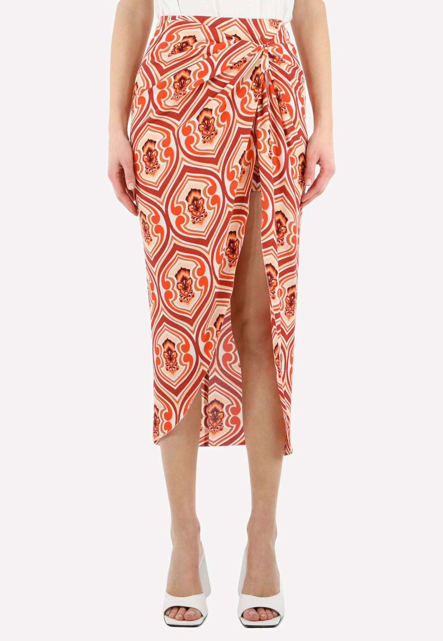 Skirts * | Etro Geometric Print Sarong Skirt Orange