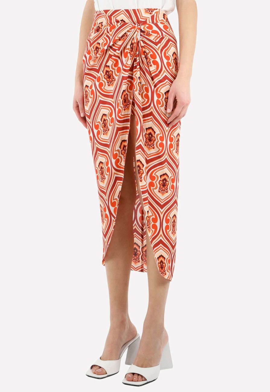 Skirts * | Etro Geometric Print Sarong Skirt Orange