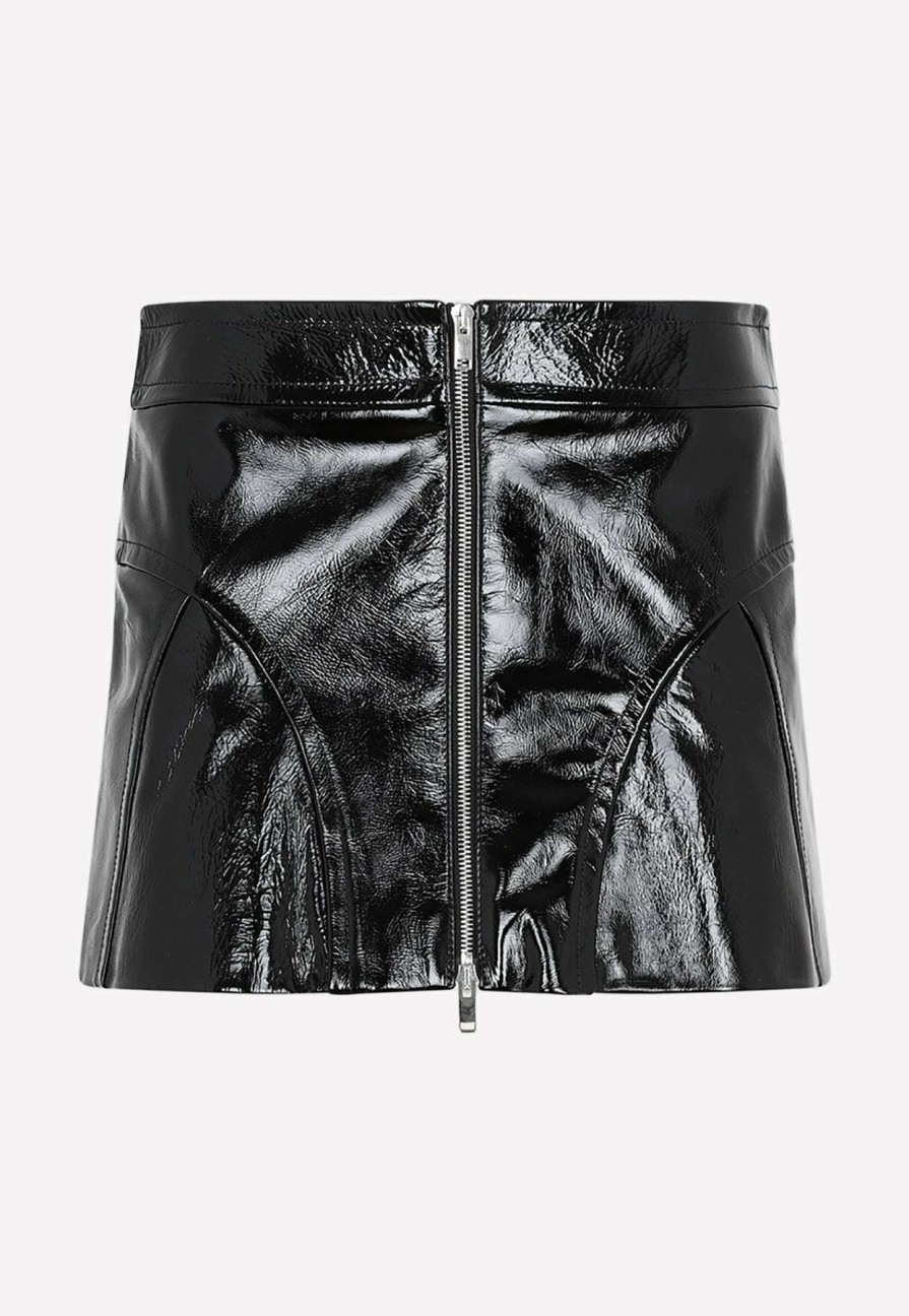 Skirts * | Khaite Keene Zipped Mini Skirt In Leather Black