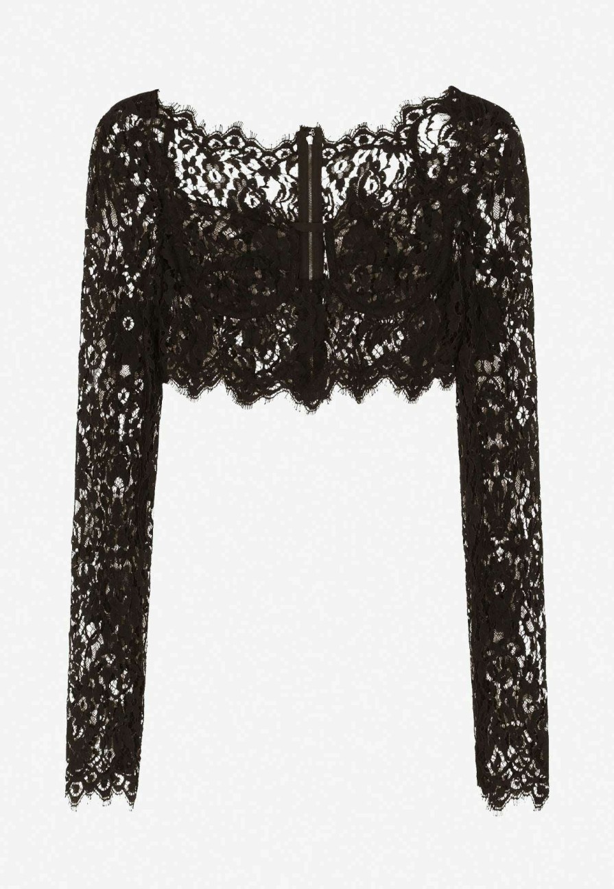 Evening * | Dolce & Gabbana Lace Corset Cropped Top Black