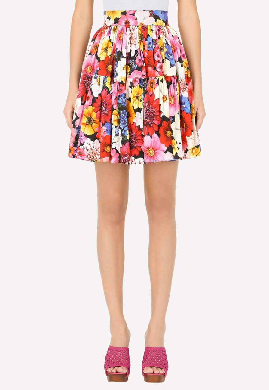 Skirts * | Dolce & Gabbana Floral Pleated Mini Skirt Multicolor