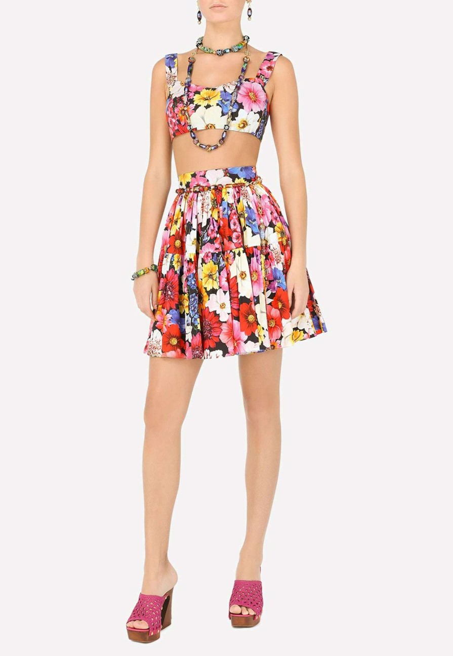 Skirts * | Dolce & Gabbana Floral Pleated Mini Skirt Multicolor