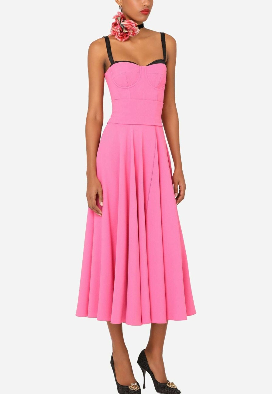 Evening * | Dolce & Gabbana Bustier Crepe De Chine Flared Dress Pink