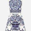 Dresses * | Dolce & Gabbana Majolica Print Brocade Mini Dress Blue