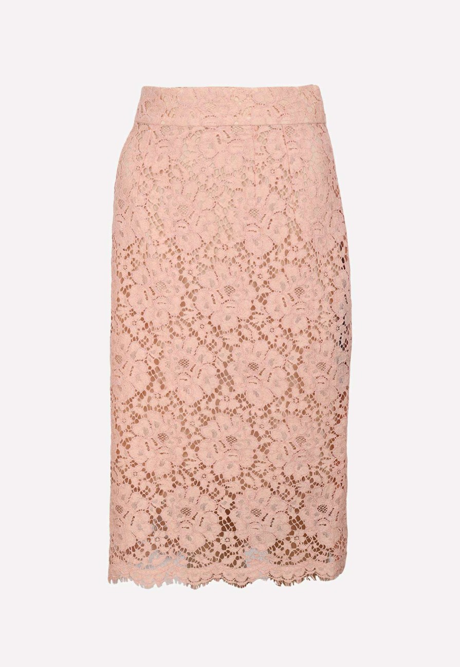 Skirts * | Dolce & Gabbana Floral Lace A-Line Skirt Pink