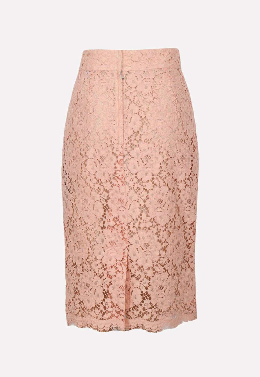 Skirts * | Dolce & Gabbana Floral Lace A-Line Skirt Pink