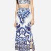 Skirts * | Dolce & Gabbana Majolica Print High-Waist Midi Skirt Blue