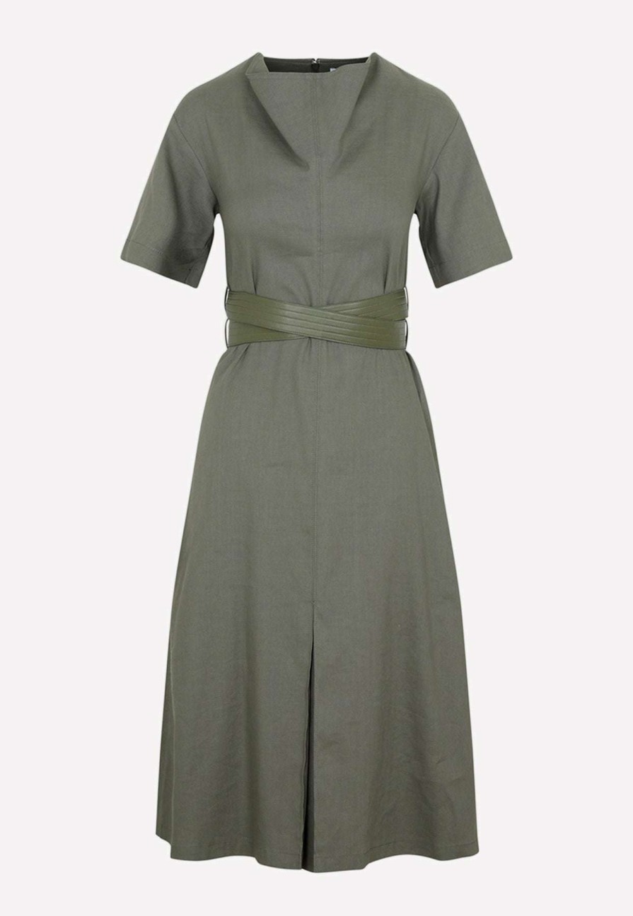 Dresses * | Loewe Belted Midi Dress Olive