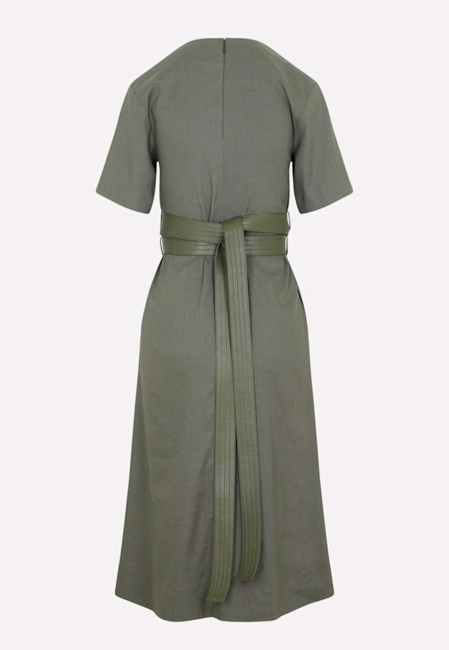 Dresses * | Loewe Belted Midi Dress Olive