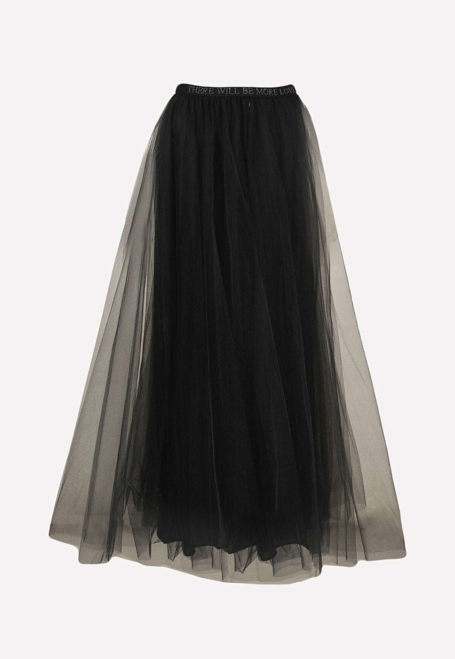 Skirts * | Valentino Embroidered Maxi Tulle Skirt Black