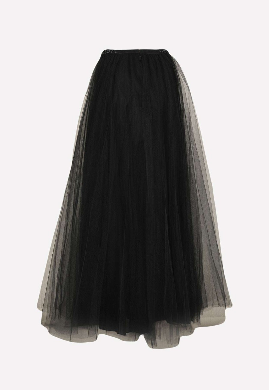 Skirts * | Valentino Embroidered Maxi Tulle Skirt Black