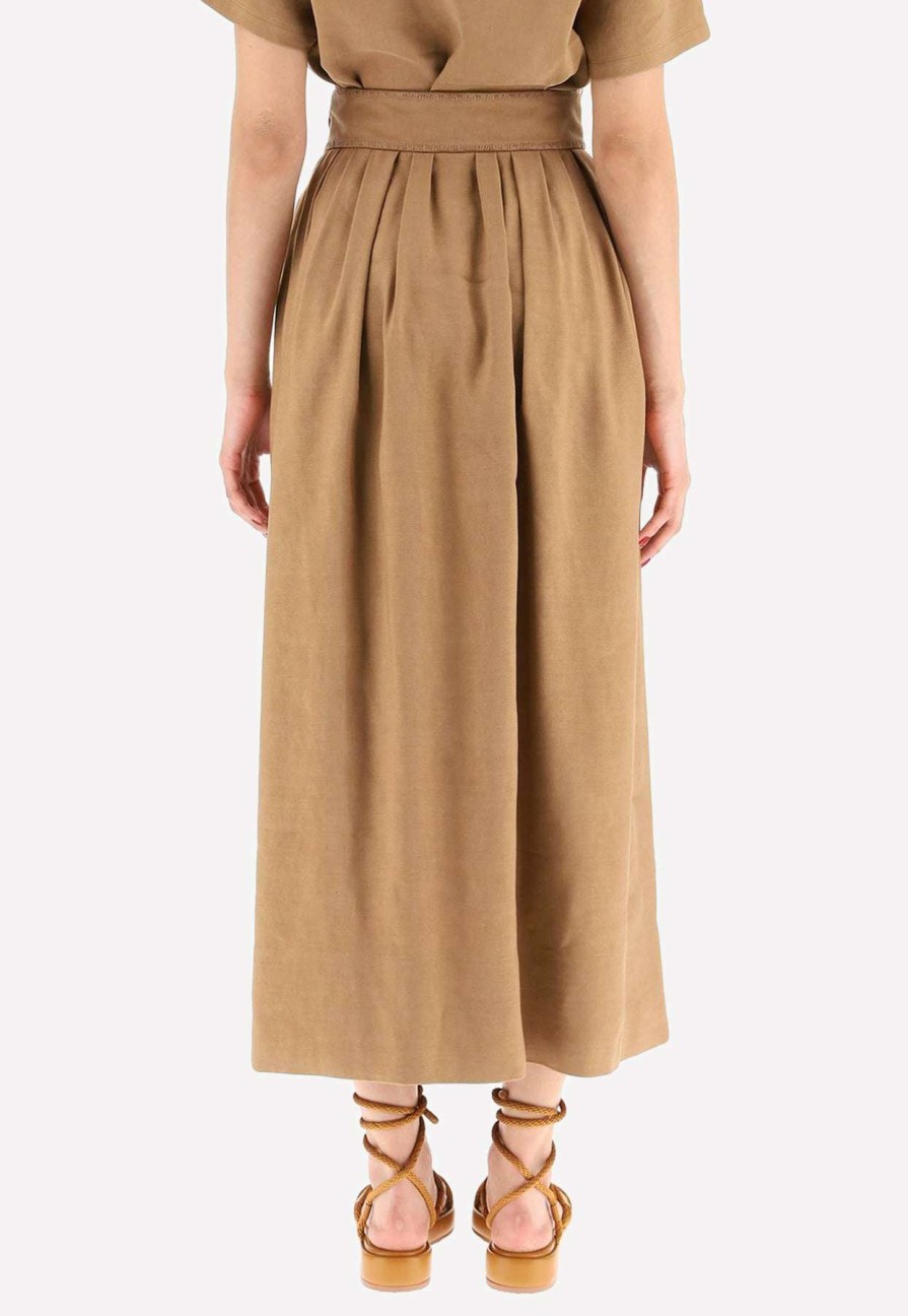 Skirts * | Chloe High-Waist Pleated Midi Skirt Brown