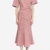 Skirts * | Dawei Flared Midi Skirt With Button Details Pink