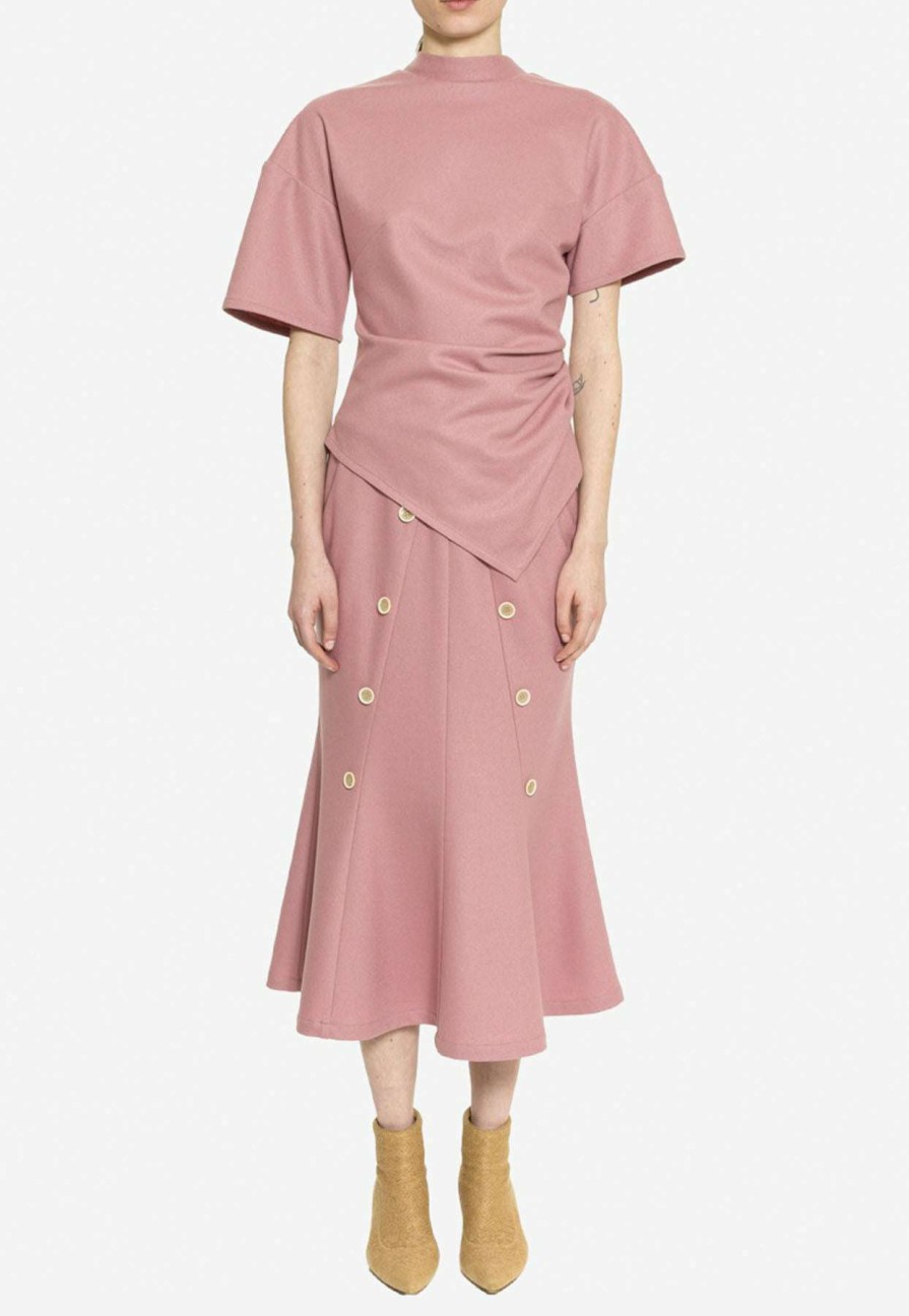 Skirts * | Dawei Flared Midi Skirt With Button Details Pink