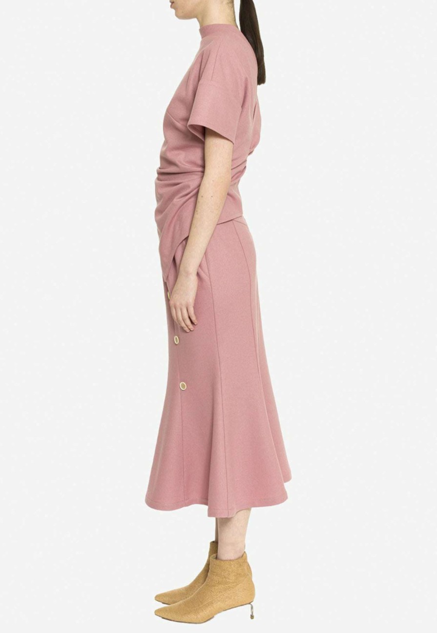 Skirts * | Dawei Flared Midi Skirt With Button Details Pink