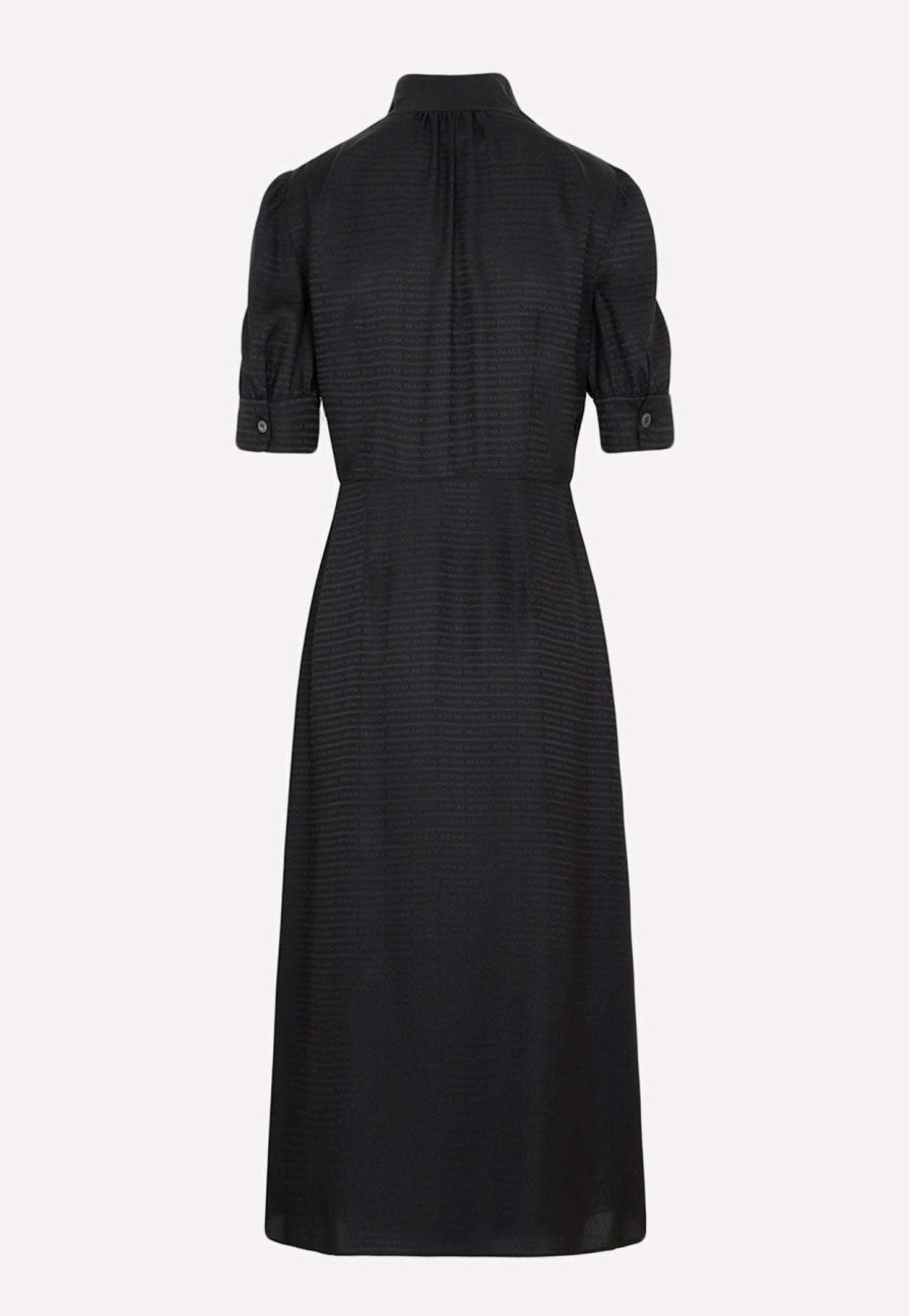 Evening * | Prada Jacquard Silk Midi Dress With Scarf Detail Black