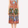 Dresses * | Dolce & Gabbana Carretto Print Square-Neck Cotton Dress Multicolor