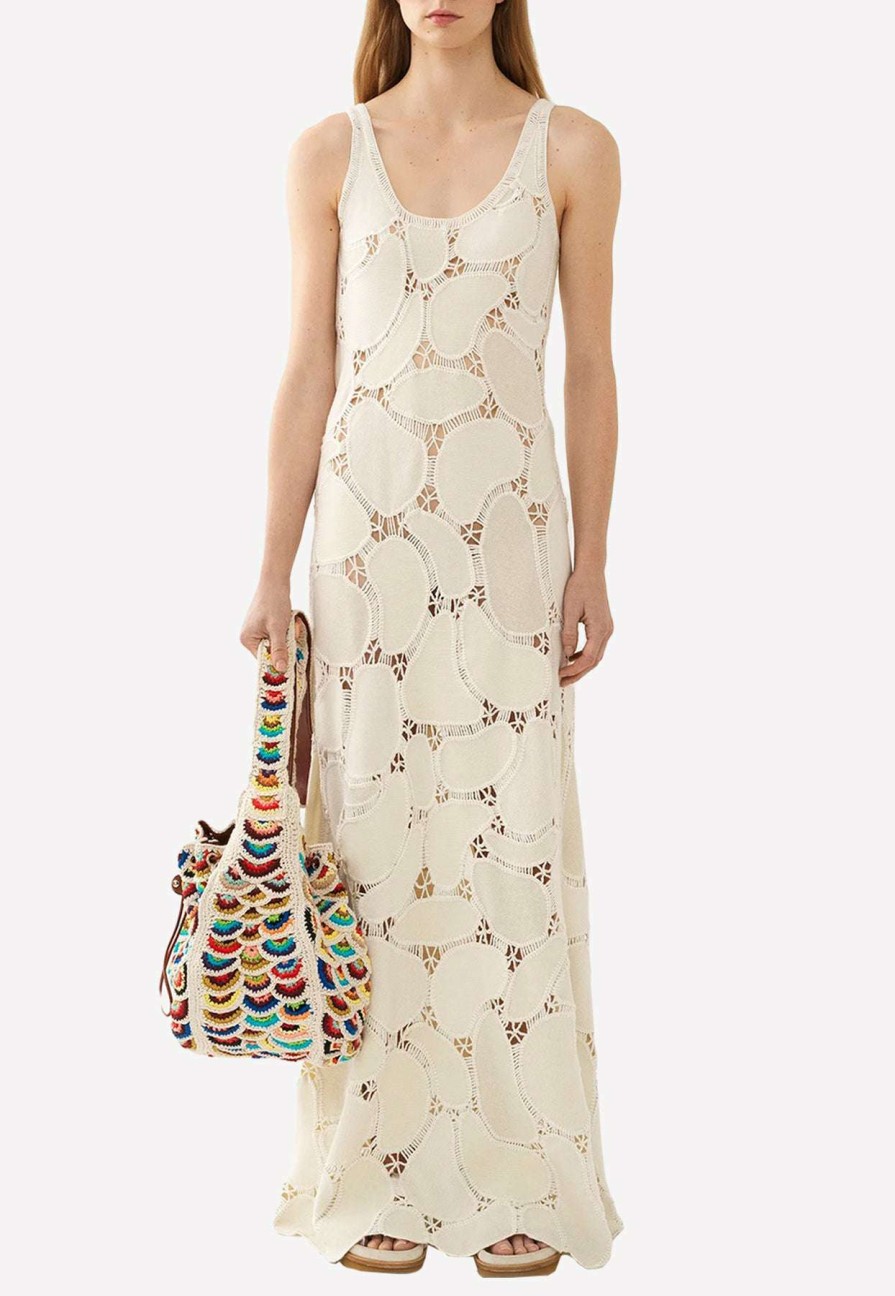 Dresses * | Chloe Patchwork Crochet Knit Maxi Tank Dress Off-White