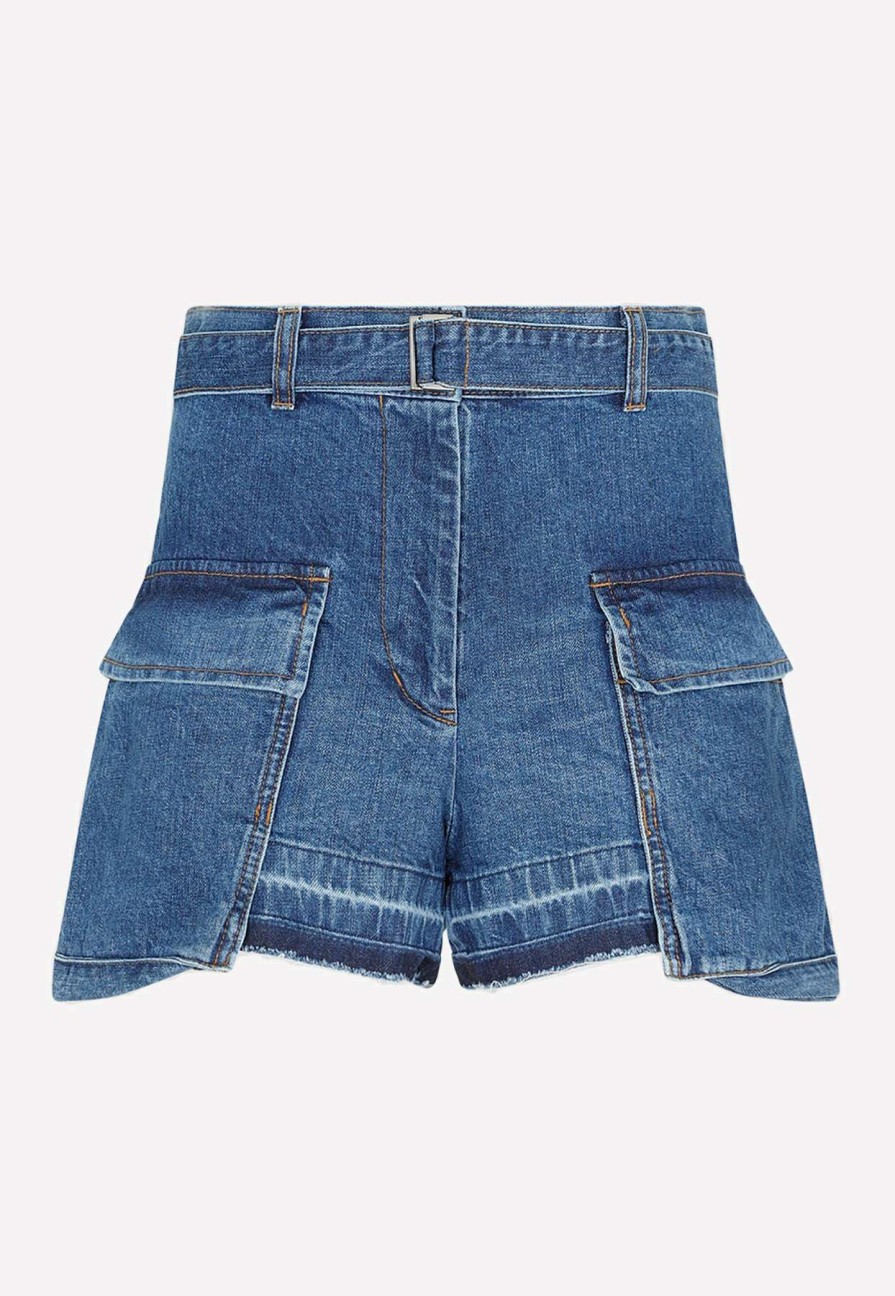 Shorts * | Sacai Denim Cargo Shorts Blue