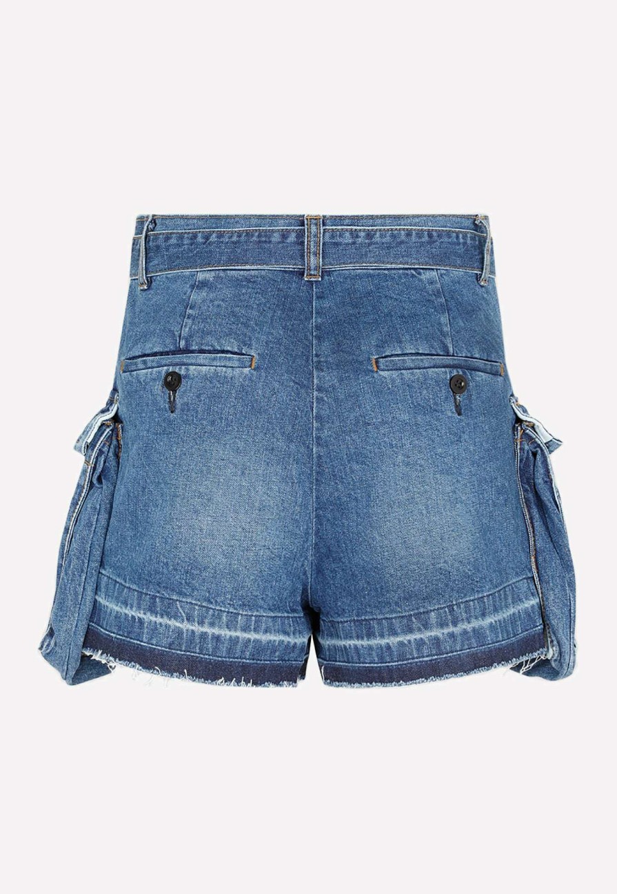 Shorts * | Sacai Denim Cargo Shorts Blue