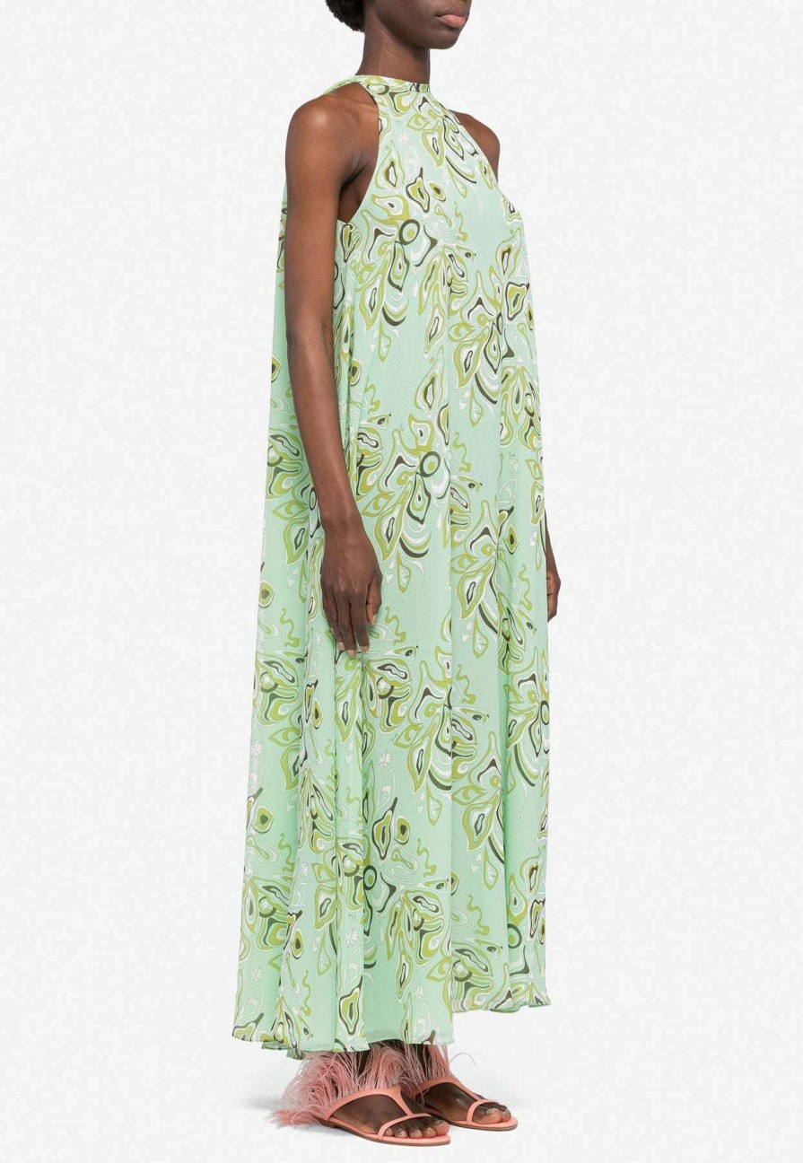 Dresses * | Emilio Pucci Africana Print Halterneck Silk Dress Mint