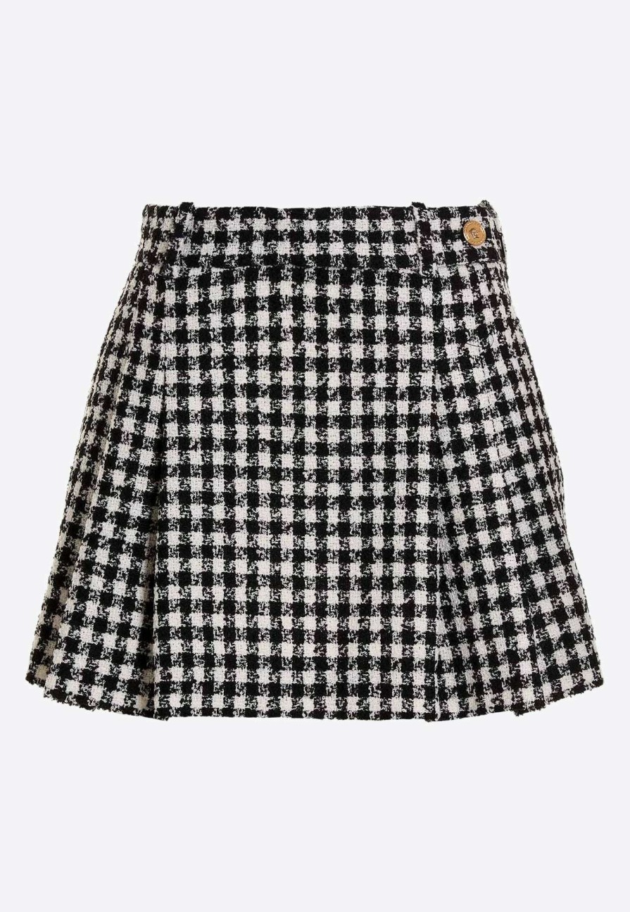 Skirts * | Versace Checked Tweed Mini Skirt Monochrome