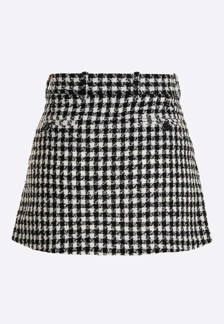 Skirts * | Versace Checked Tweed Mini Skirt Monochrome