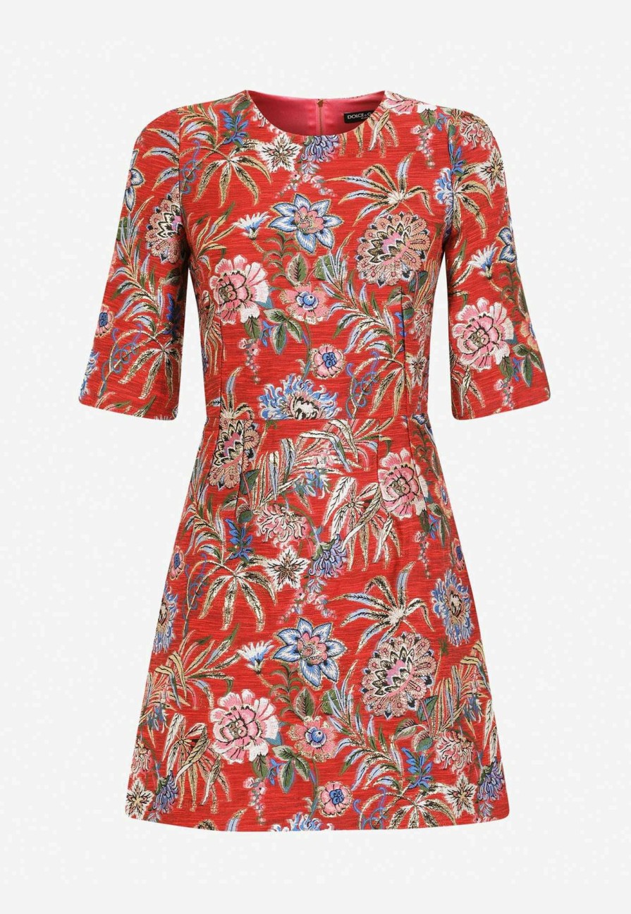 Evening * | Dolce & Gabbana Floral Brocade Mini Dress Red