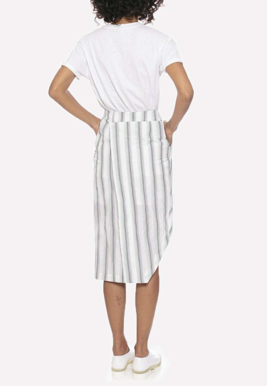 Skirts * | Dawei Striped Cotton Wrap Skirt With Slit White