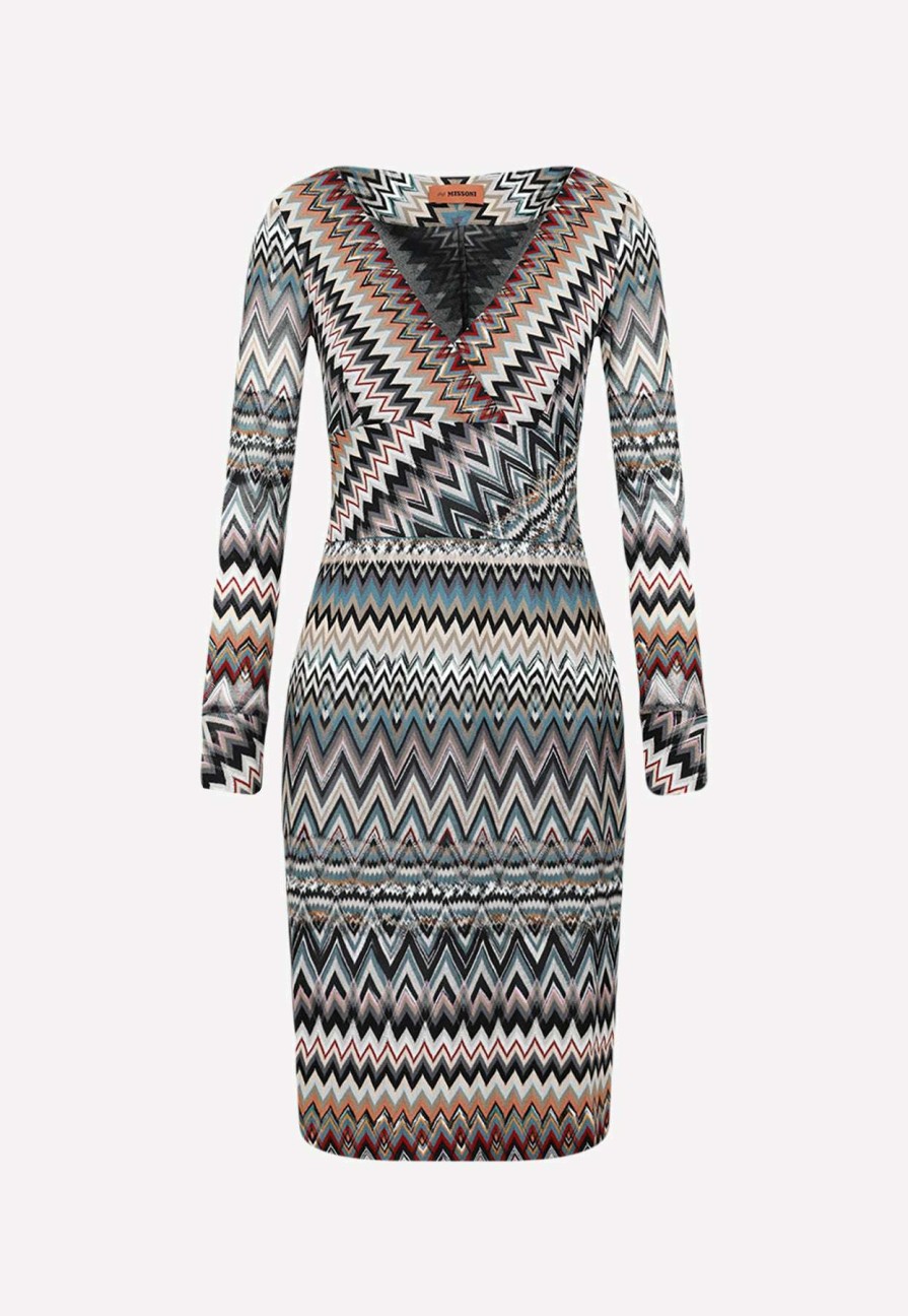 Dresses * | Missoni Chevron Pattern Knitted Dress Multicolor