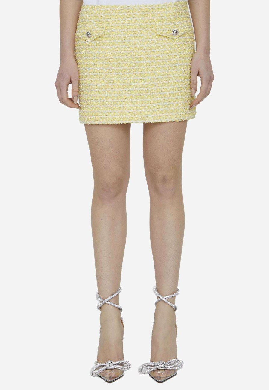 Skirts * | Alessandra Rich Tweed Lurex Mini Skirt Yellow