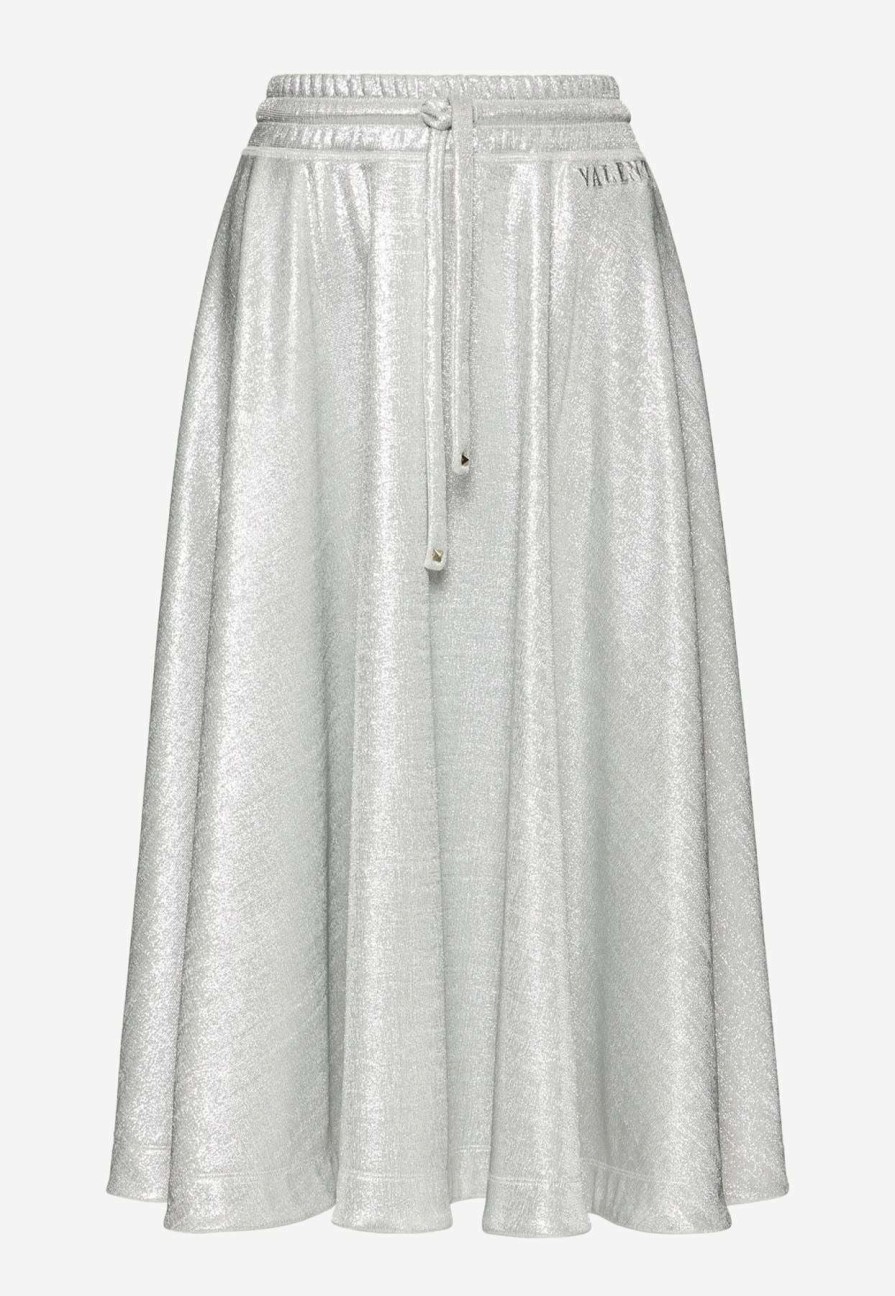 Skirts * | Valentino Logo-Embossed Lurex Midi Skirt Silver