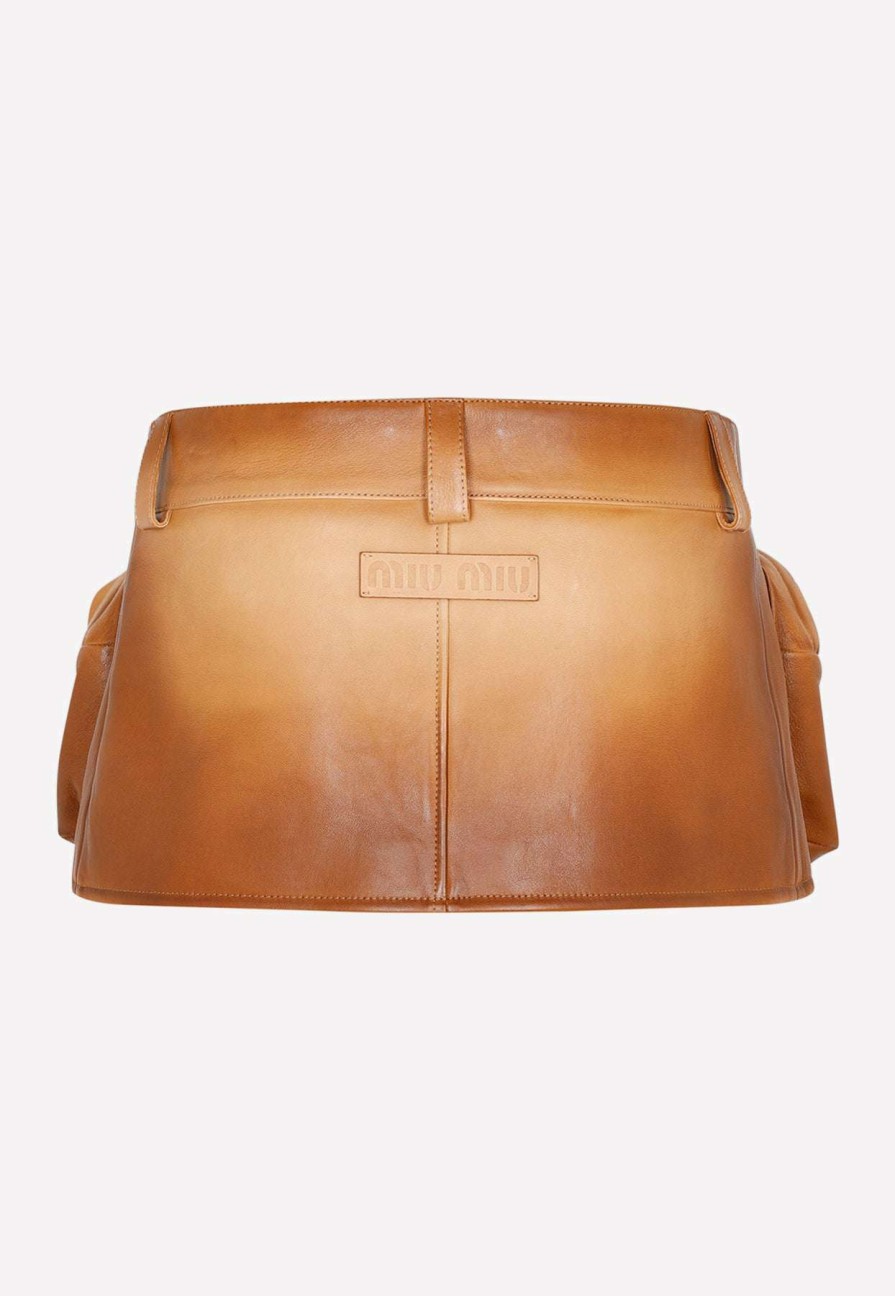 Skirts * | Miu Miu Mini Leather Skirt Brown