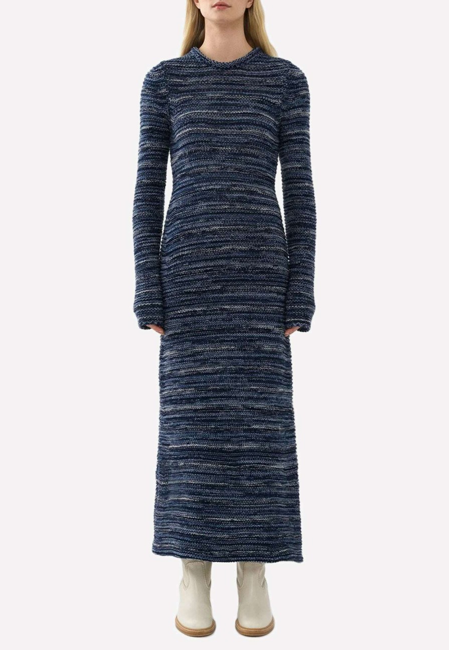 Dresses * | Chloe Cashmere Knit Fitted Maxi Dress Blue