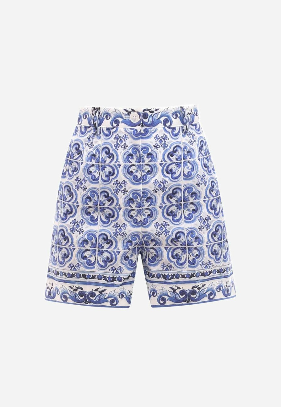 Shorts * | Dolce & Gabbana Majolica Print Tailored Shorts Blue