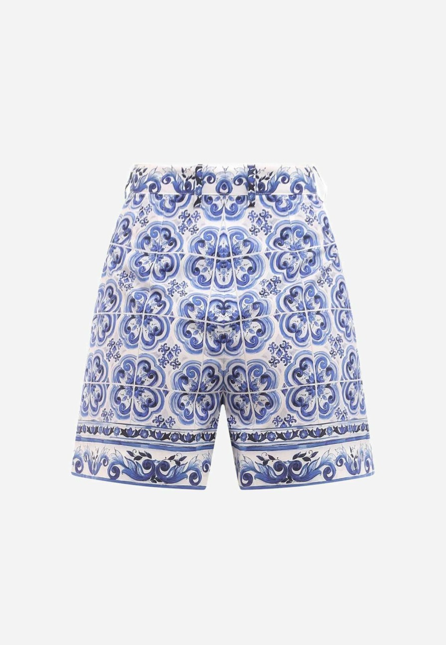 Shorts * | Dolce & Gabbana Majolica Print Tailored Shorts Blue