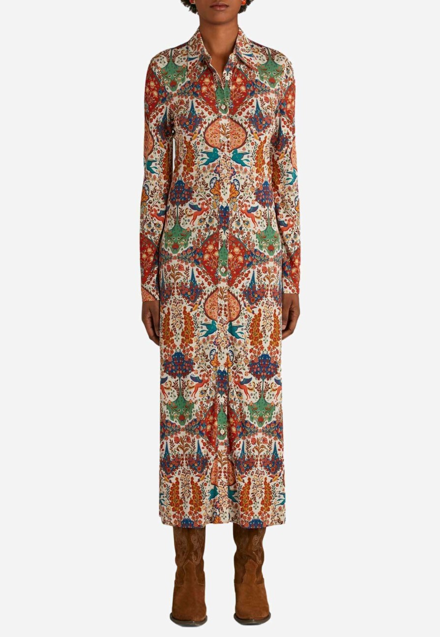 Dresses * | Etro Printed Midi Shirt Dress Multicolor