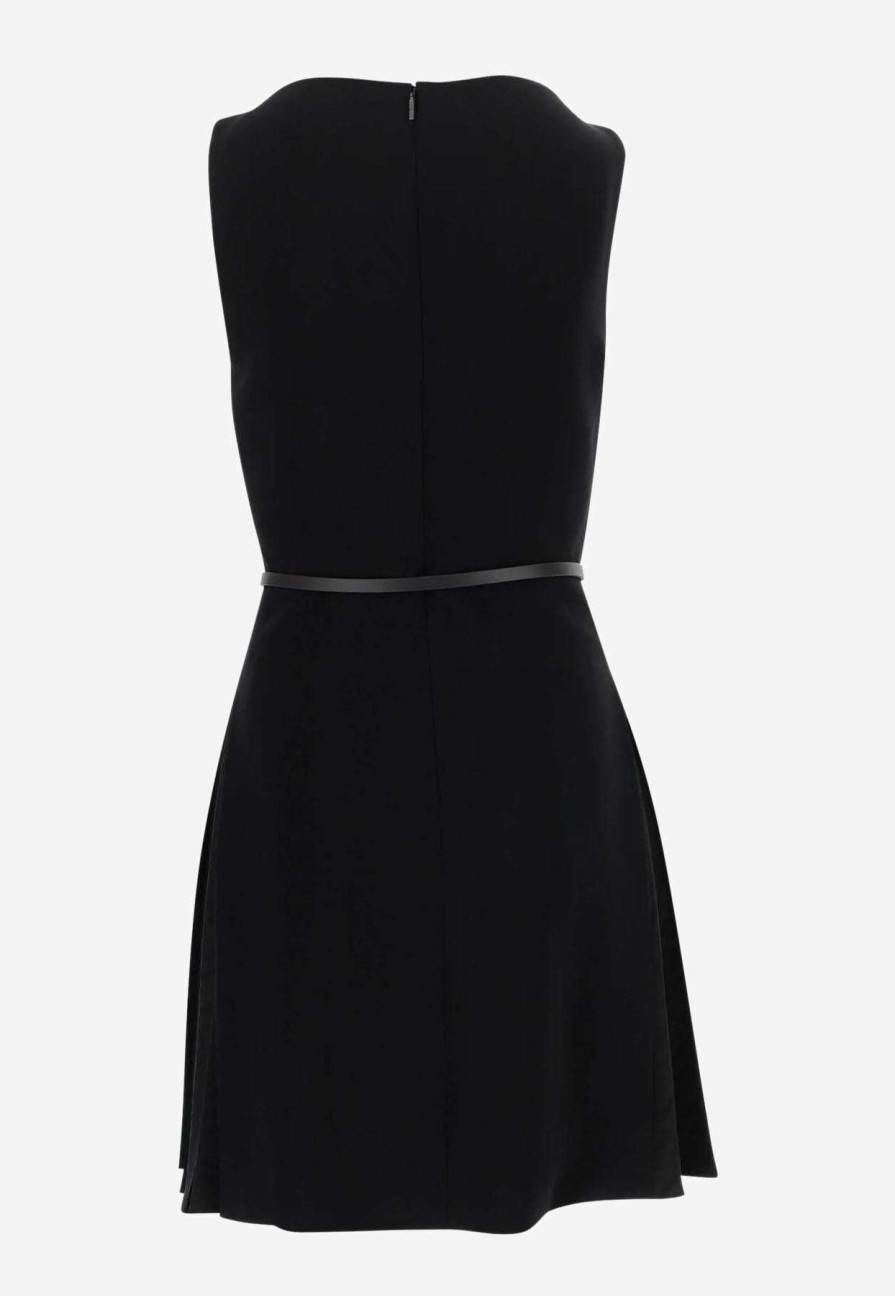 Dresses * | Versace Belted Sleeveless Mini Cady Dress Black