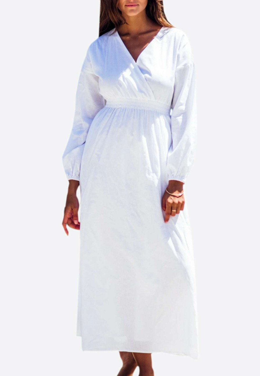 Dresses * | Les Canebiers Eau Vive Elastic Waist Maxi Dress White