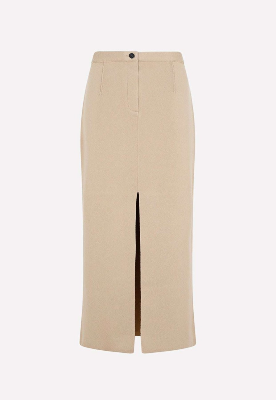 Skirts * | Theory Mini Skirt In Merino Wool Beige